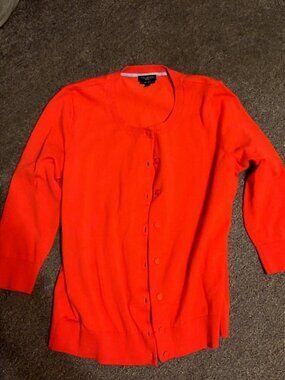 Talbots Pima Cotton Crew Neck 3/4 Sleeve Cardigan Sweater Size MP orange/pink